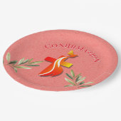 赤と黄色の十字と鳩の確認 ペーパープレート (アングル)