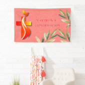 赤と黄色の十字と鳩の確認 横断幕 (インサイチュ)