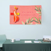 赤と黄色の十字と鳩の確認 横断幕 (トレードショー)