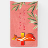 赤と黄色の十字と鳩の確認 横断幕 (縦)