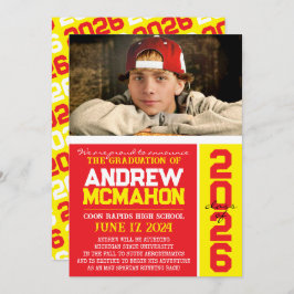 赤と黄色の卒業写真のお知らせ 招待状
