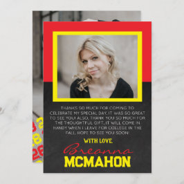 赤と黄色の卒業写真サンキューカード 招待状