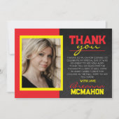 赤と黄色の卒業写真サンキューカード 招待状 (正面)