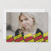 赤と黄色の卒業写真サンキューカード 招待状 (裏面)