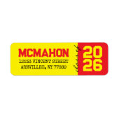 赤と黄色の卒業差出人住所ラベル ラベル (正面)