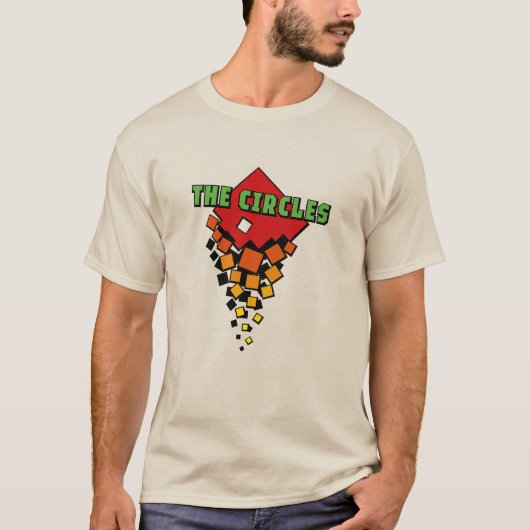 赤と黄色の四角形と緑の円のテキスト Tシャツ (正面)