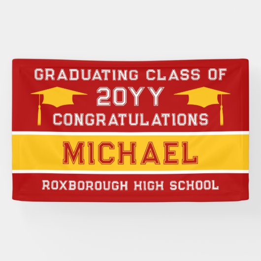 赤と黄色の学校のカラー卒業 横断幕 (横)