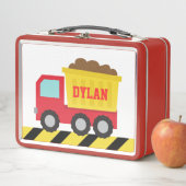 赤と黄色の建築ダンプトラックの少年 メタルランチボックス (インサイチュ)