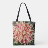 赤と黄色の斑入りのダリアの花のフラワー トートバッグ (裏面)