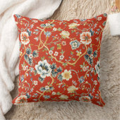 赤と黄色の春の花Chinoiserieパターン クッション (ブランケット)