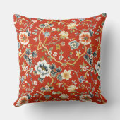 赤と黄色の春の花Chinoiserieパターン クッション (裏面)