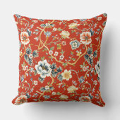 赤と黄色の春の花Chinoiserieパターン クッション (正面)