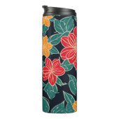 赤と黄色の様式化された花の背景（黒） タンブラー (回転右)