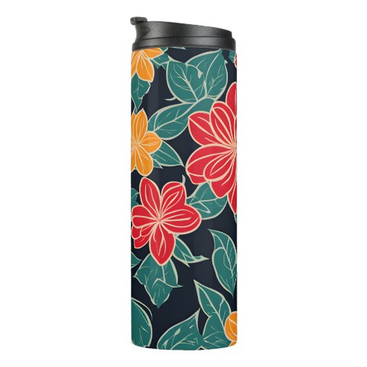 赤と黄色の様式化された花の背景（黒） タンブラー (回転右)