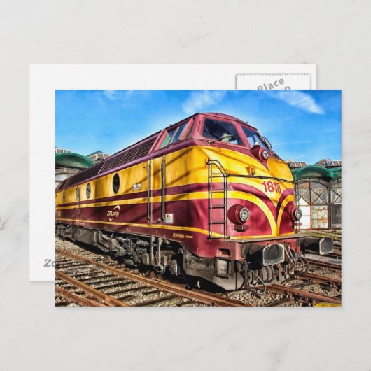 赤と黄色の機関車の列車のポストカード ポストカード (正面/裏面)