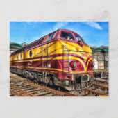 赤と黄色の機関車の列車のポストカード ポストカード (正面)