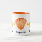 赤と黄色の水の色の貝殻マグカップ ツートーンマグカップ (中央)