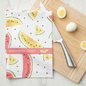 赤と黄色の水色のスイカのパターン キッチンタオル (四つ折り)