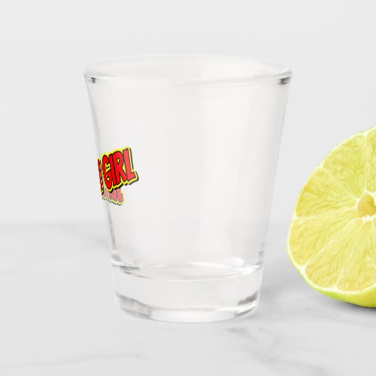 赤と黄色の漫画ジャージーガール ショットグラス (右)