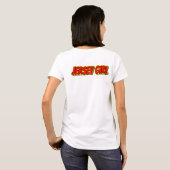 赤と黄色の漫画ジャージーガール Tシャツ (裏面フル)
