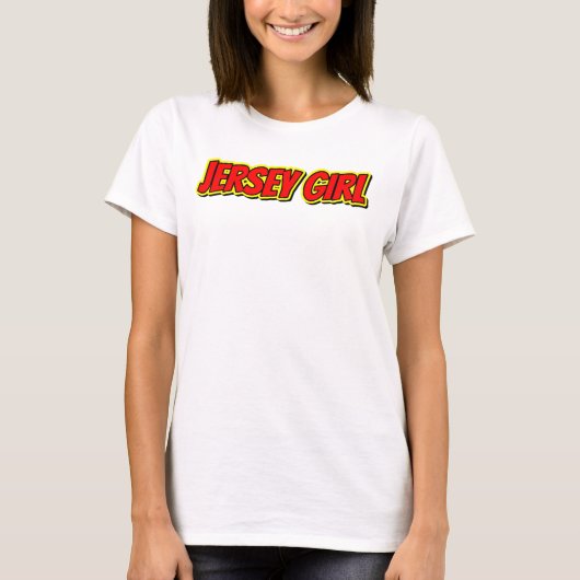 赤と黄色の漫画ジャージーガール Tシャツ (正面)