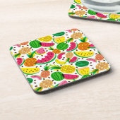 赤と黄色の熱帯果実パターン コースター (左側)