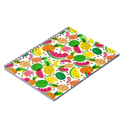 赤と黄色の熱帯果実パターン ノートブック (左側)