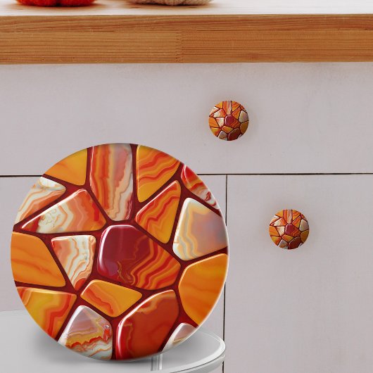 赤と黄色の瑪瑙の石モザイク セラミックノブ