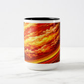 赤と黄色の環を持つ惑星 ツートーンマグカップ (中央)