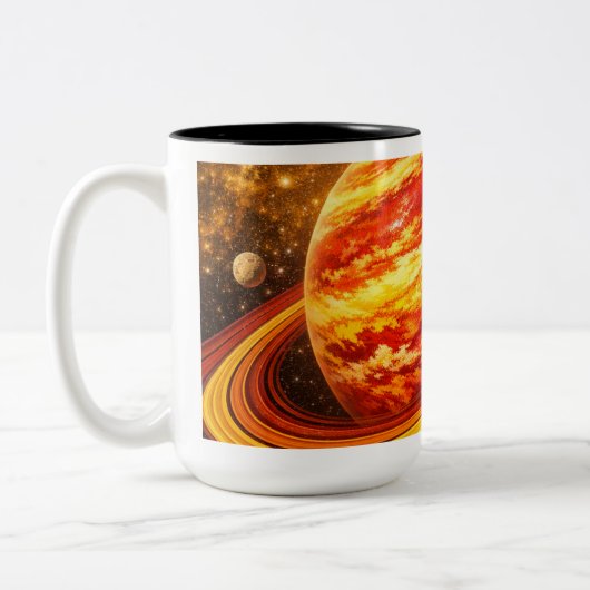 赤と黄色の環を持つ惑星 ツートーンマグカップ (左)