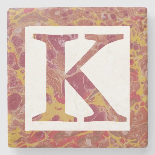赤と黄色の石マーリーモノグラムK ストーンコースター (正面)