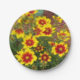 赤と黄色の紅花の写真 ペーパープレート