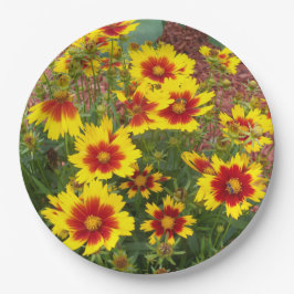 赤と黄色の紅花の写真 ペーパープレート