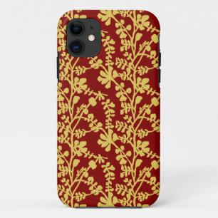 赤と黄色の繰り返し植物パターンのバンダナ iPhone 11 ケース