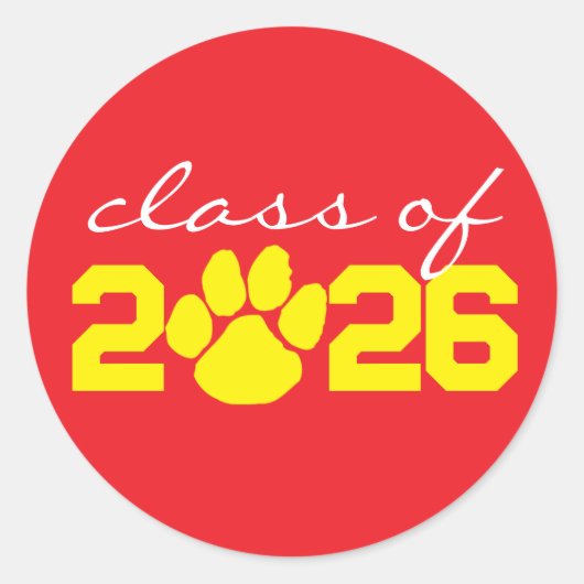 赤と黄色の肉球プリント卒業ステッカー ラウンドシール (正面)