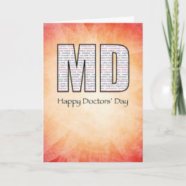 赤と黄色の背景を持つMD Happy Doctors's Day カード