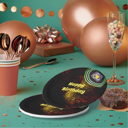 赤と黄色の芝生ボウル、誕生日紙プレート ペーパープレート (複数)