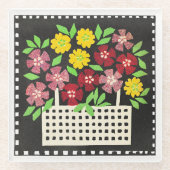 赤と黄色の花かご ガラスコースター (正面)