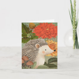 赤と黄色の花のモリスのハリネズミ ノートカード