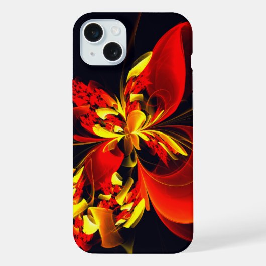赤と黄色の花モダン抽象芸術パターン #10 iPhoneケース (裏面)