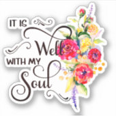 赤と黄色の花柄のステッカーです シール (正面)