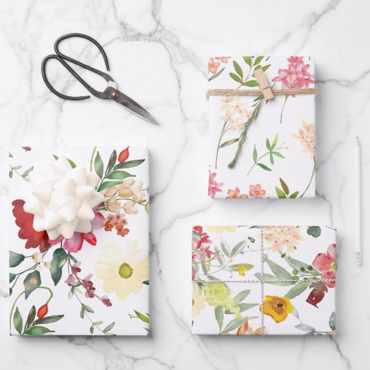 赤と黄色の花柄 ラッピングペーパーシート (正面)