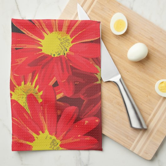 赤と黄色の花1 キッチンタオル (四つ折り)