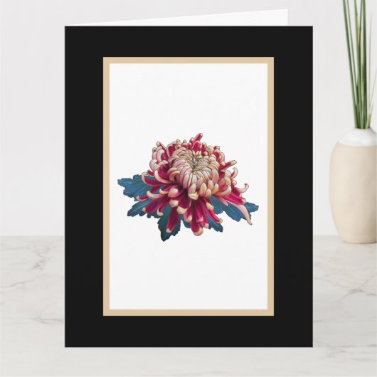 赤と黄色の菊のイラストレーションブラック カード (正面)