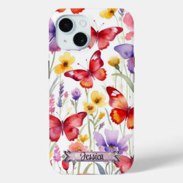 赤と黄色の蝶と花々 iPhone / iPadケース 15ケース