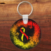 赤と黄色の認識度リボングランジハート キーホルダー (正面)