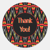 赤と黄色の部族のシェブロン模様ありがとう ラウンドシール (正面)