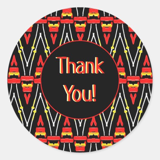 赤と黄色の部族のシェブロン模様ありがとう ラウンドシール (正面)