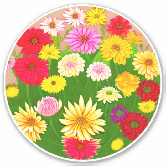 赤と黄色の野生の花の輪 シール (正面)