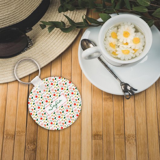 赤と黄色の野花の模様 キーホルダー